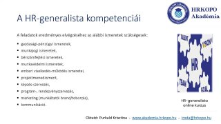 A HR-generalista feladatai